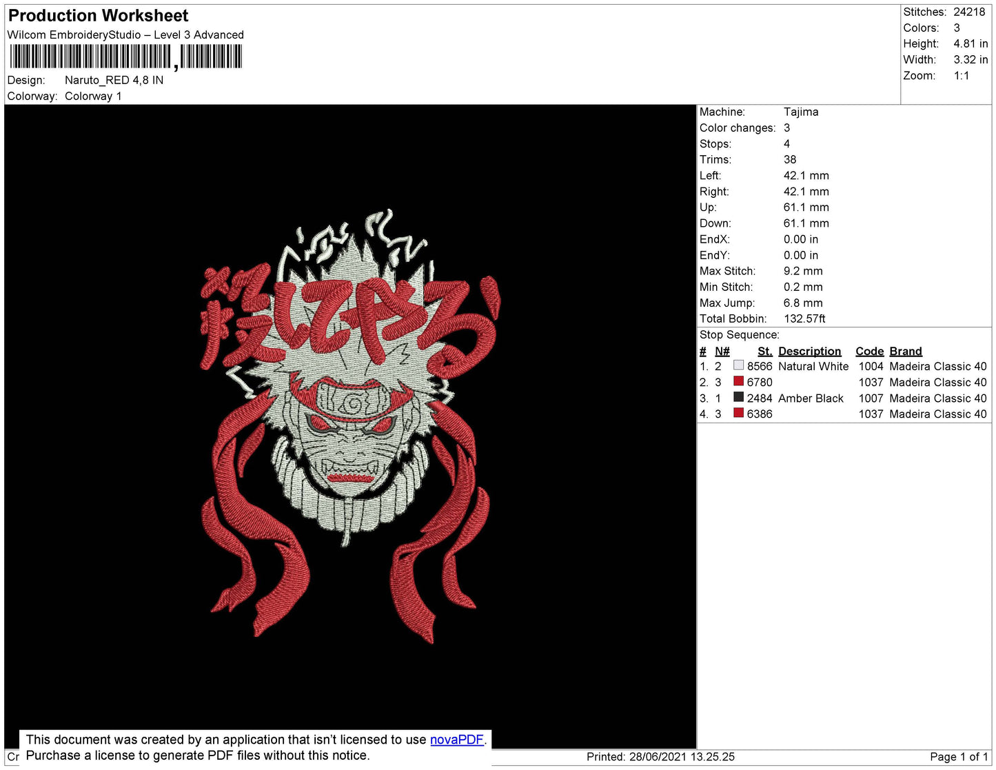 Naruto Red Embroidery File 4 size