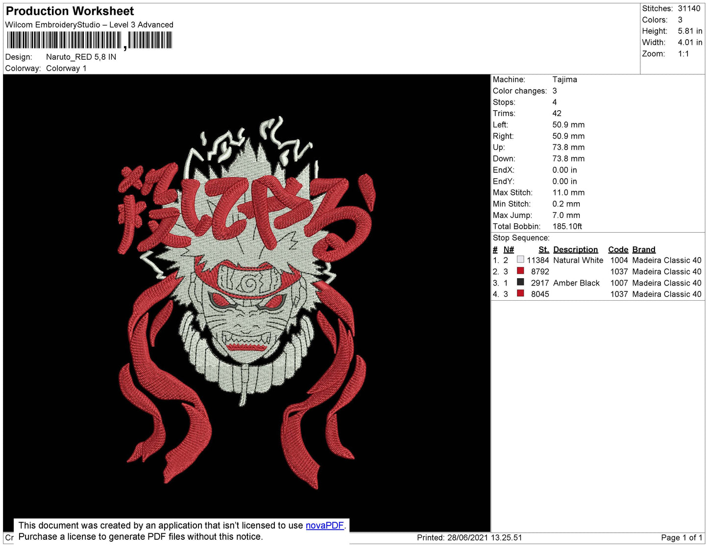 Naruto Red Embroidery File 4 size