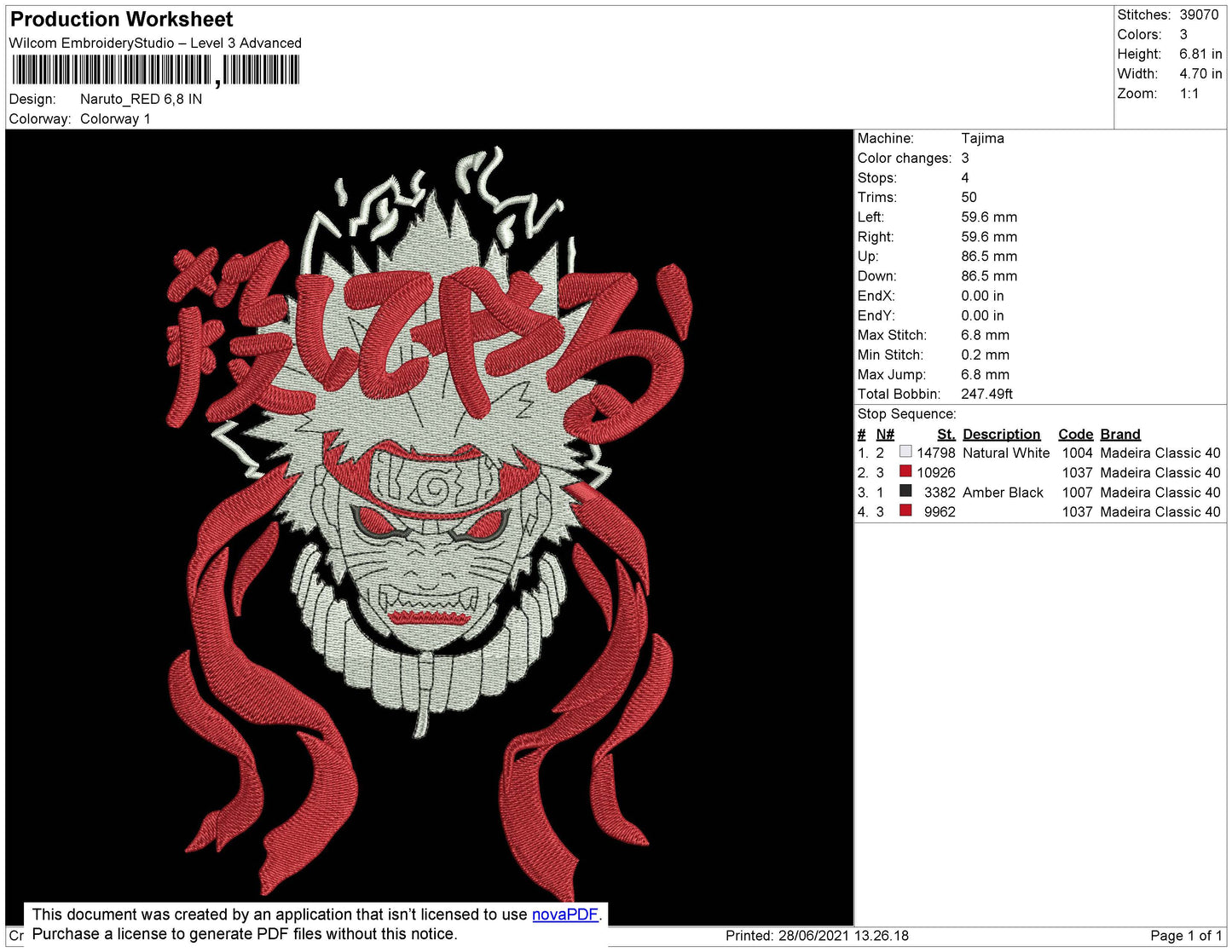 Naruto Red Embroidery File 4 size