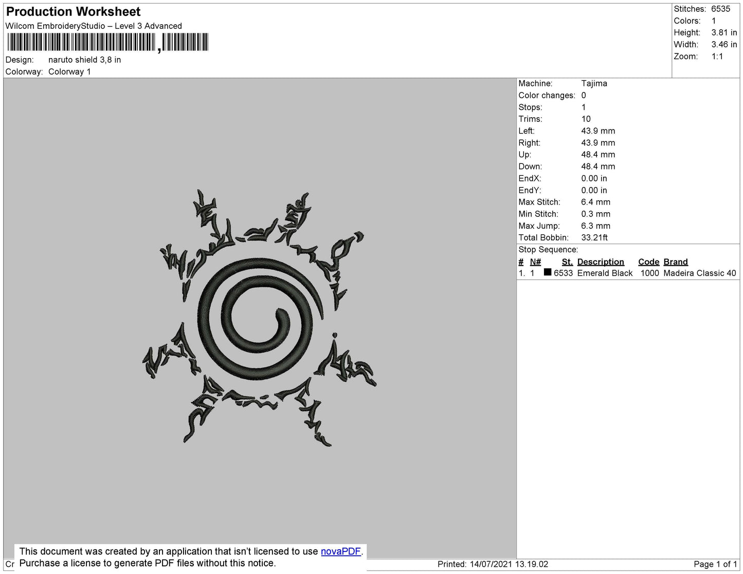 Naruto Shield Embroidery File 4 size