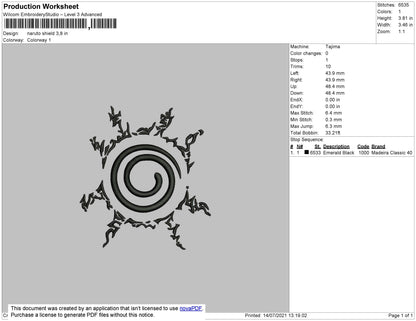 Naruto Shield Embroidery File 4 size