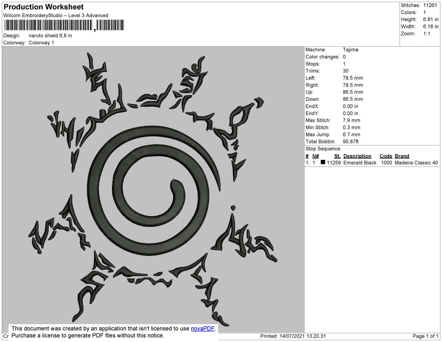 Naruto Shield Embroidery File 4 size