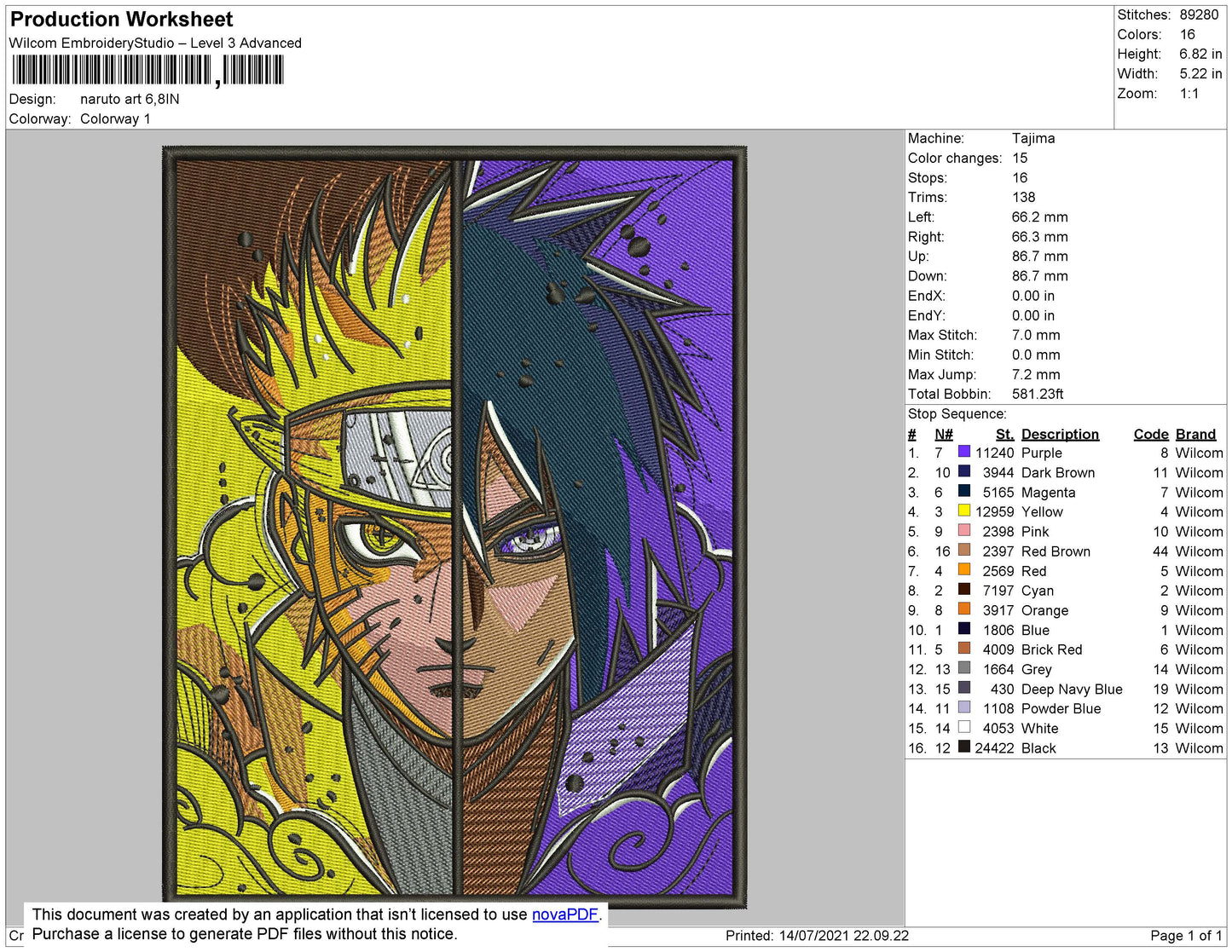 Narutosasuke Embroidery File 4 size