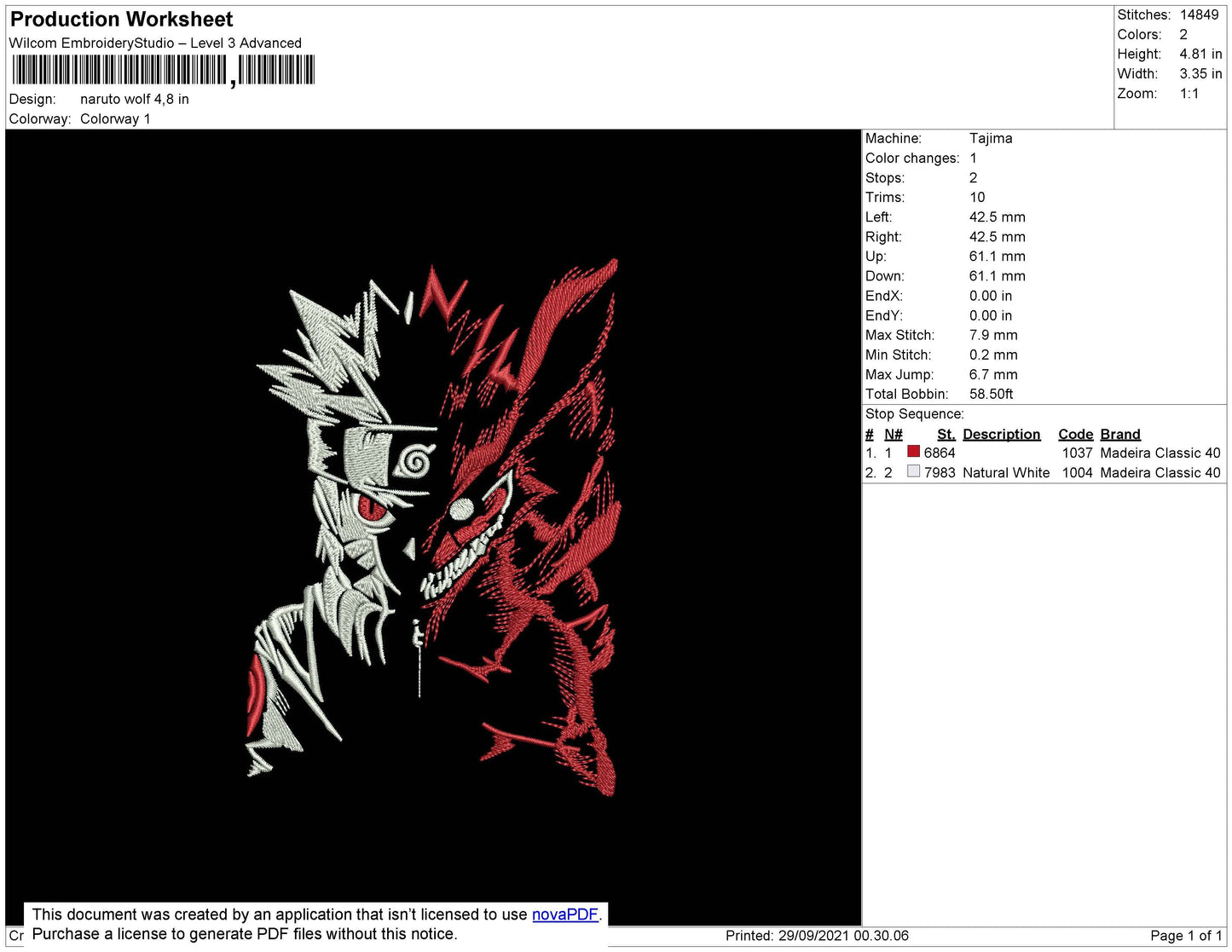 Naruto Wolf Embroidery File 8 size