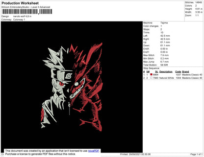 Naruto Wolf Embroidery File 8 size