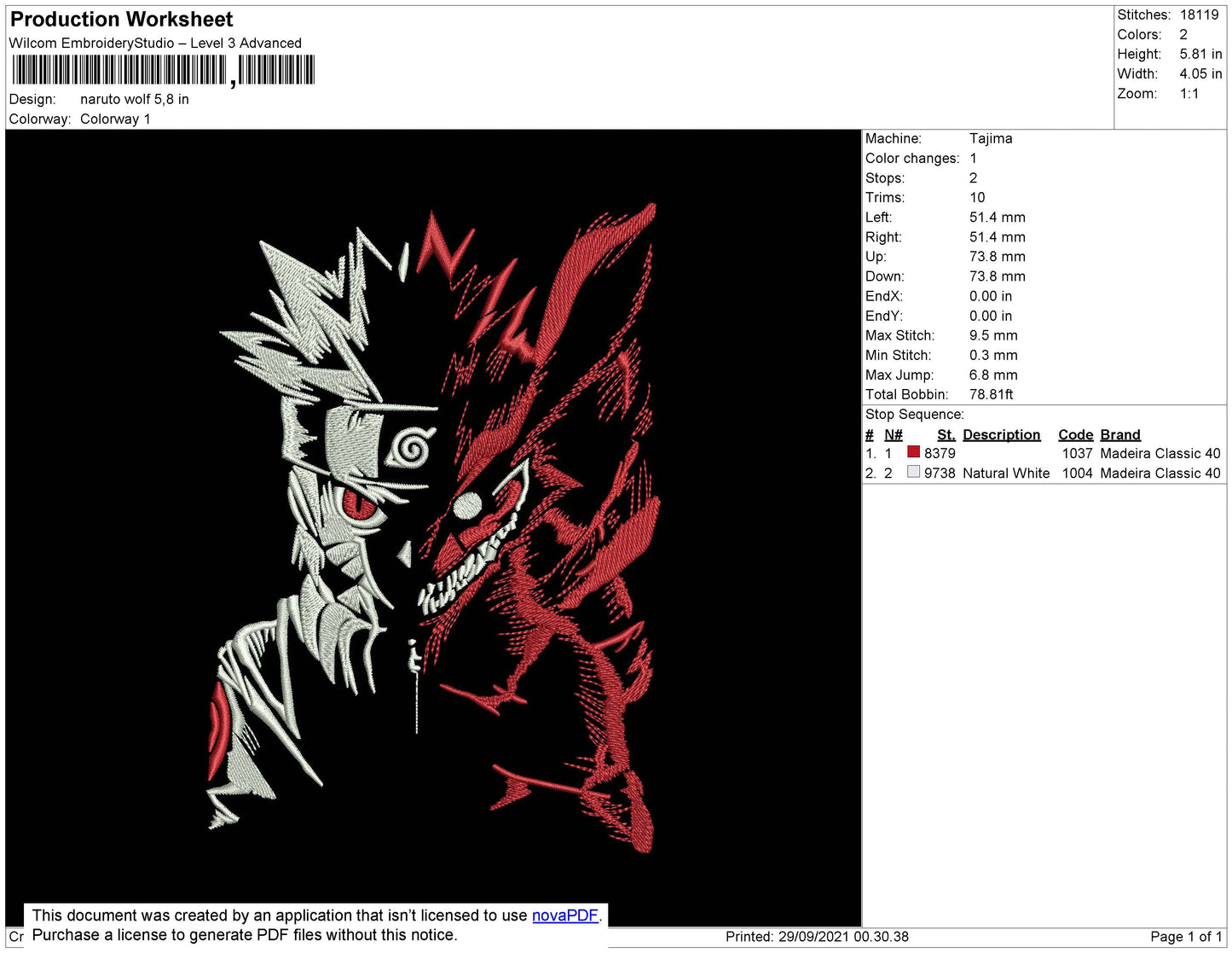 Naruto Wolf Embroidery File 8 size