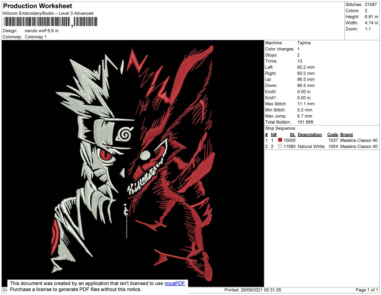 Naruto Wolf Embroidery File 8 size