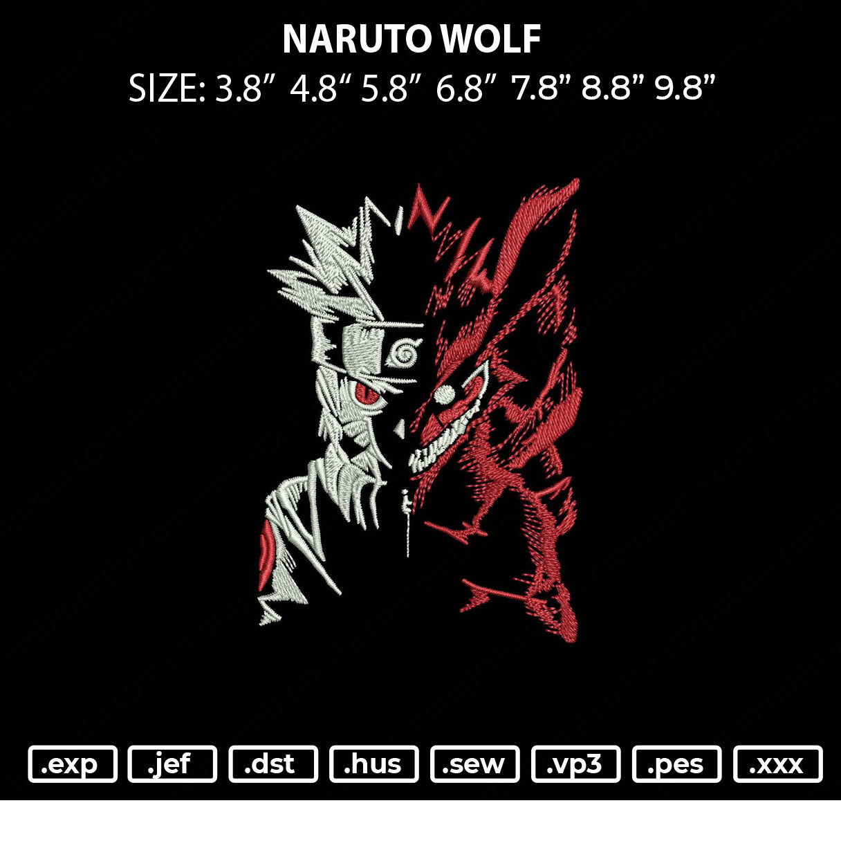 Naruto Wolf Embroidery File 8 size