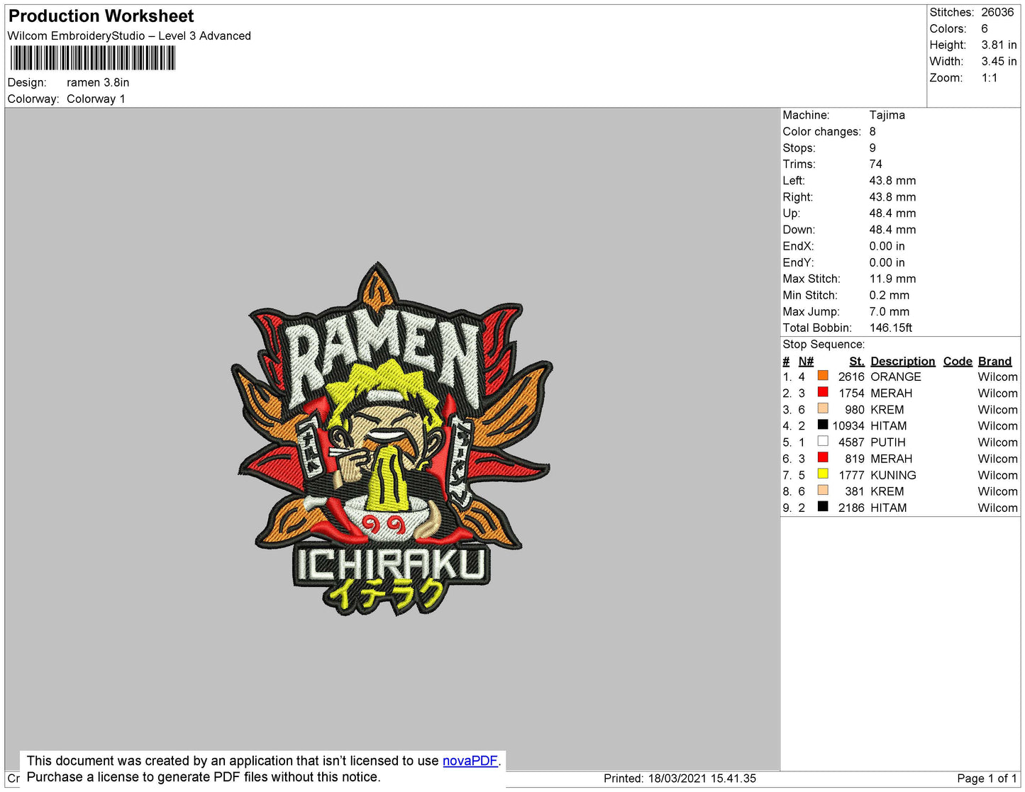 Naruto Ramen Embroidery File 4 size