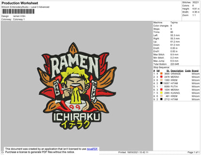 Naruto Ramen Embroidery File 4 size