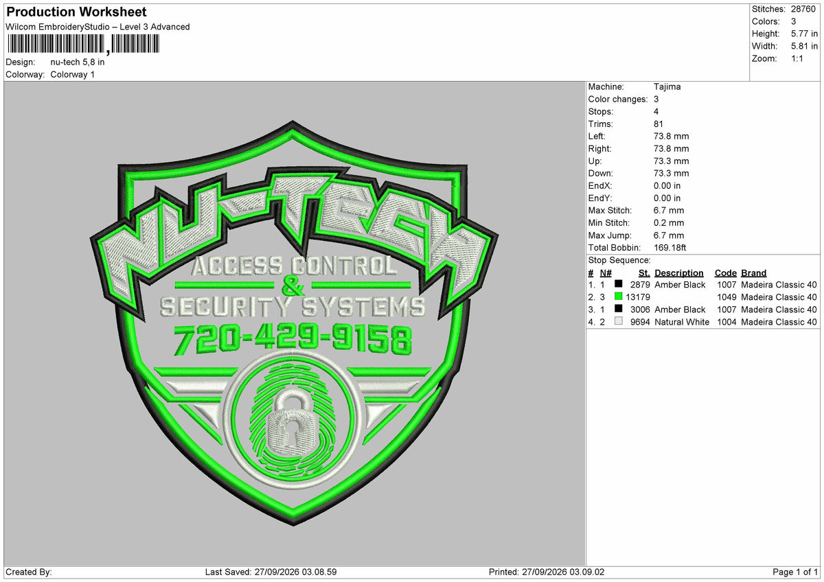 Tech Text Embroidery Machine Design File 6 sizes