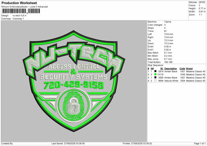 Tech Text Embroidery Machine Design File 6 sizes