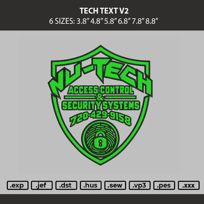 Tech Text V2 Embroidery Machine Design File 6 sizes
