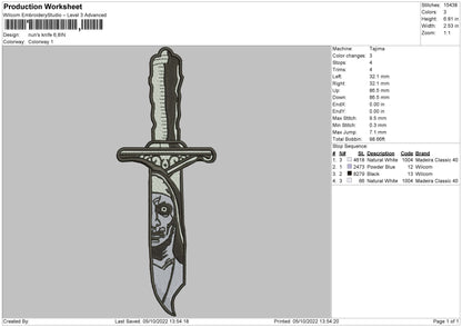 Nun Knife Embroidery File 6 sizes