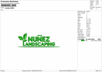 Nunez Text Embroidery Machine Design File 6 size