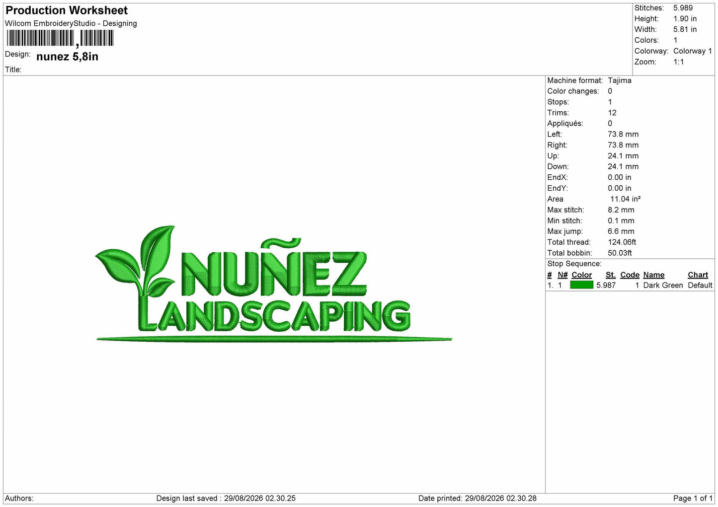 Nunez Text Embroidery Machine Design File 6 size