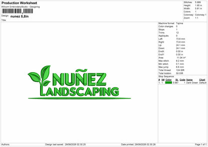 Nunez Text Embroidery Machine Design File 6 size