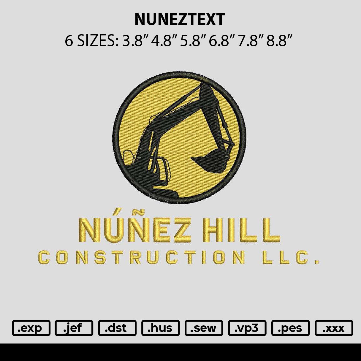 Nuneztext Embroidery File 6 sizes