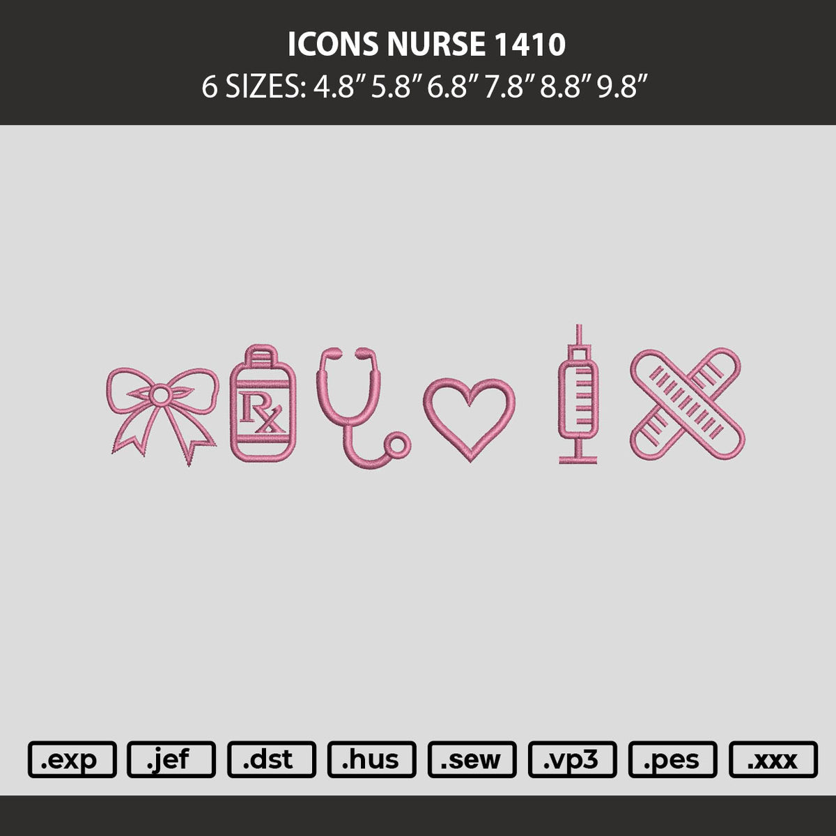 Icons Nurse 1410 Embroidery Machine Design File 6 sizes