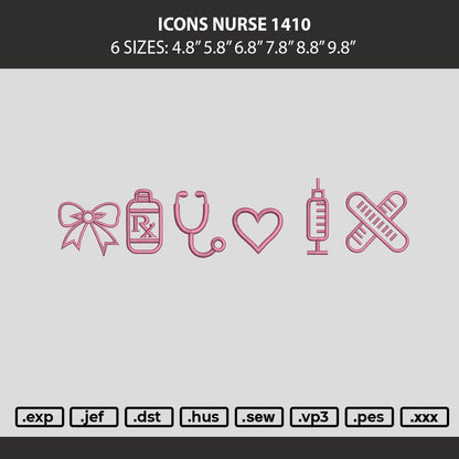 Icons Nurse 1410 Embroidery Machine Design File 6 sizes
