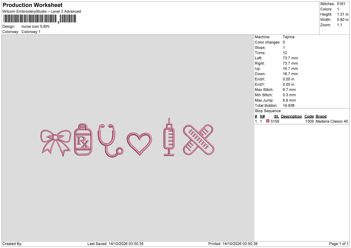 Icons Nurse 1410 Embroidery Machine Design File 6 sizes