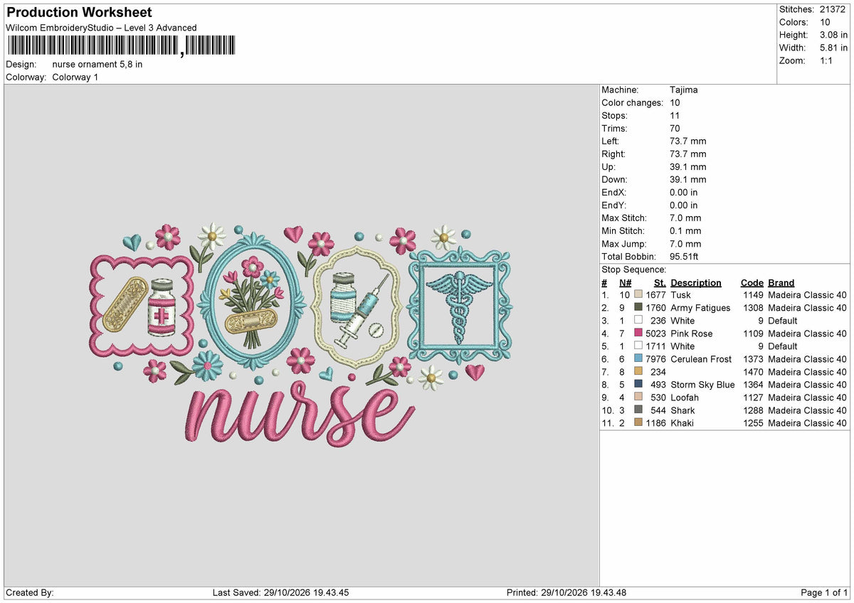 Nurse Text 2910 Embroidery Machine Design File 6 sizes