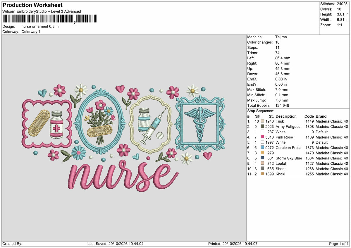 Nurse Text 2910 Embroidery Machine Design File 6 sizes
