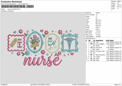Nurse Text 2910 Embroidery Machine Design File 6 sizes