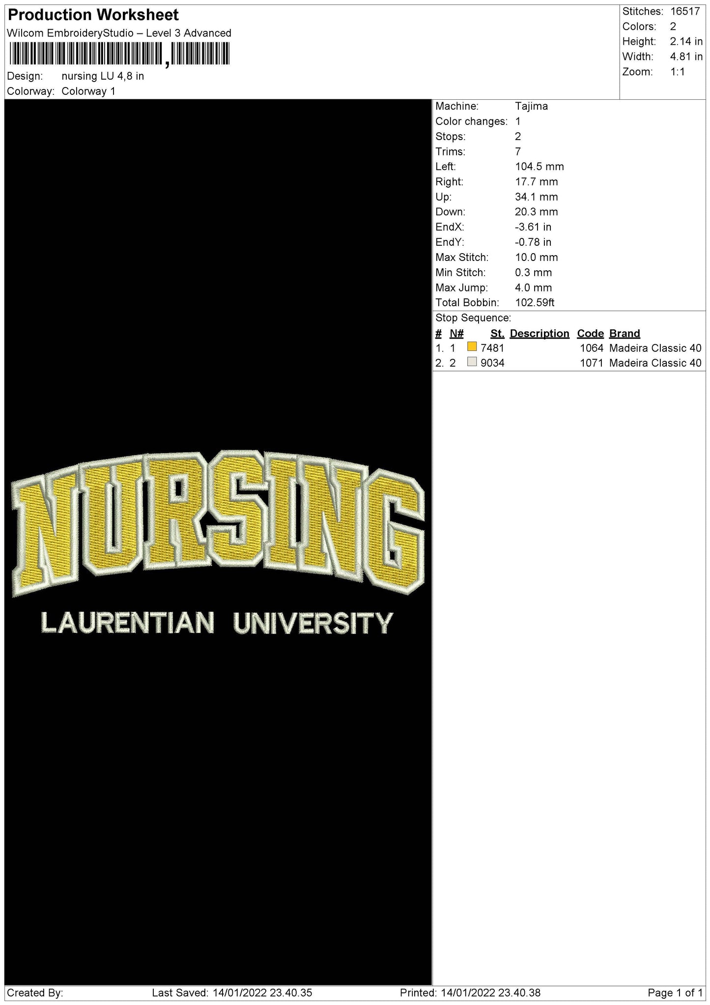 Nursing LU Embroidery File 4 size
