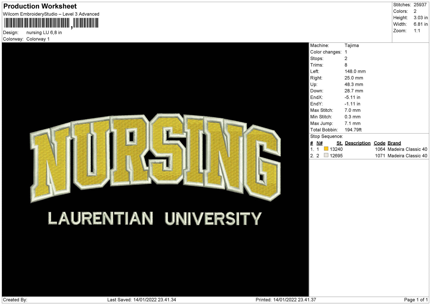 Nursing LU Embroidery File 4 size