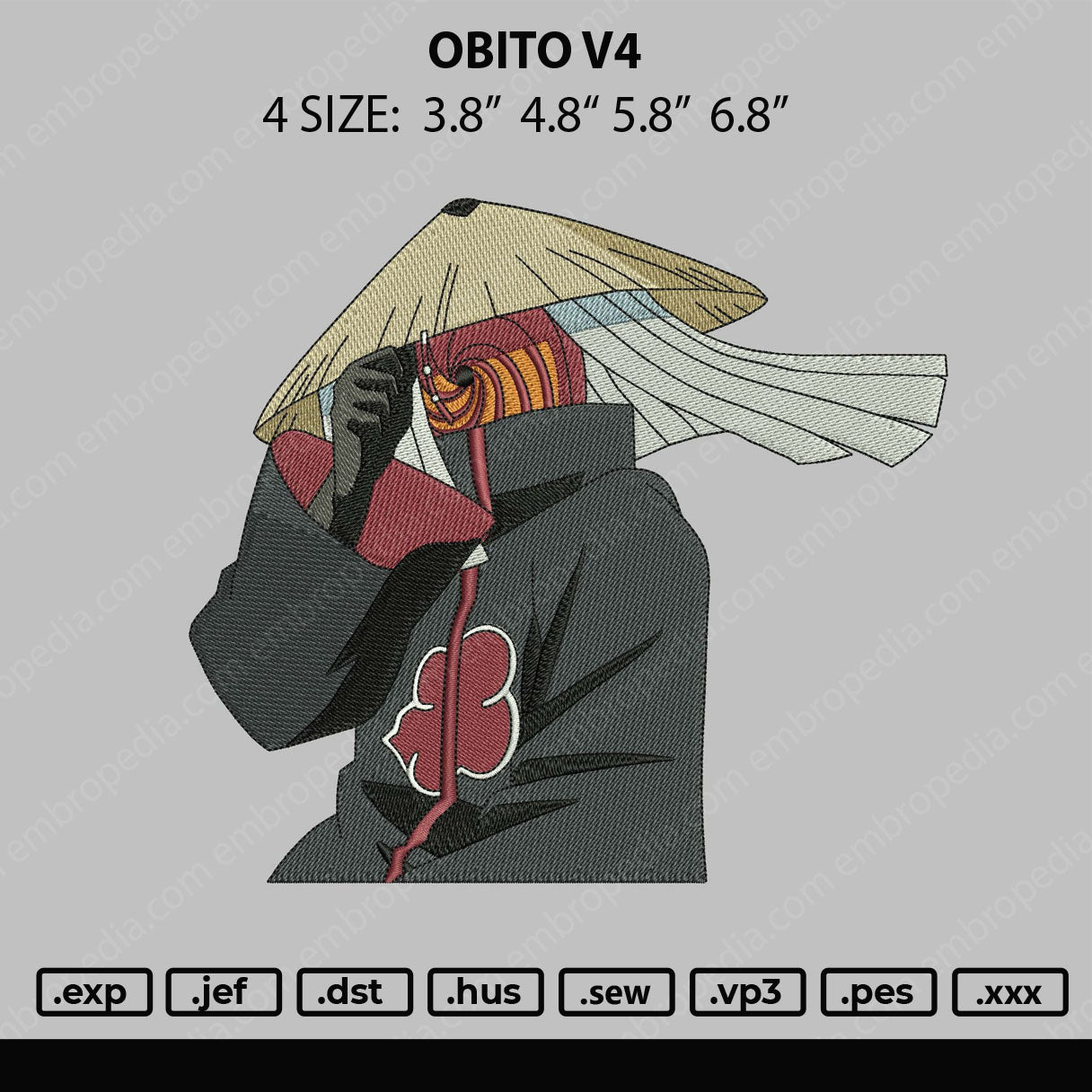 Obito V4 Embroidery File 4 size