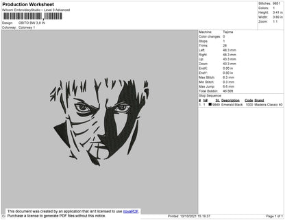 Obito BW Embroidery File 4 size