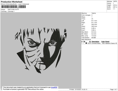 Obito BW Embroidery File 4 size
