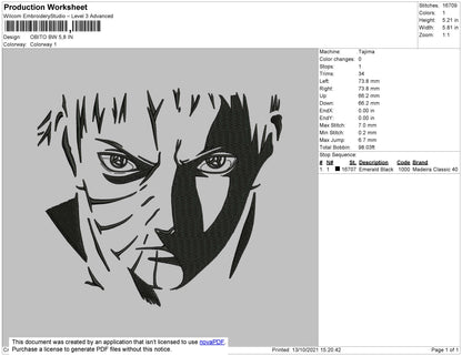 Obito BW Embroidery File 4 size