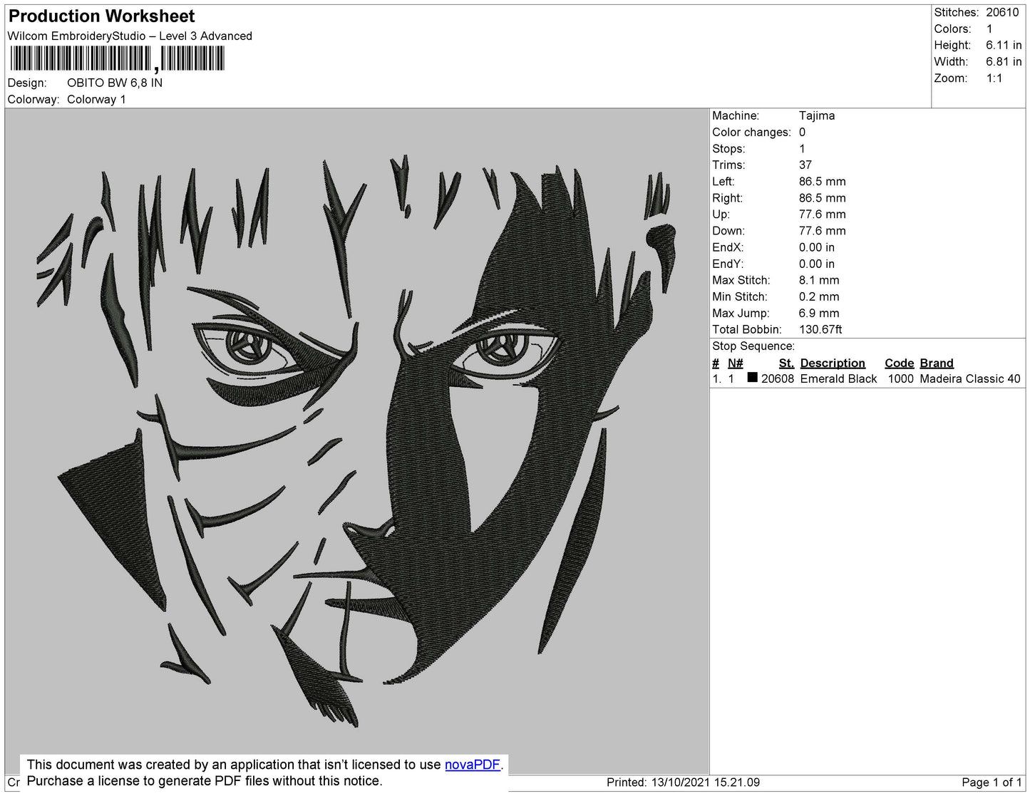 Obito BW Embroidery File 4 size