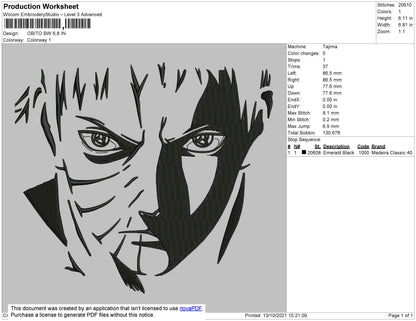 Obito BW Embroidery File 4 size