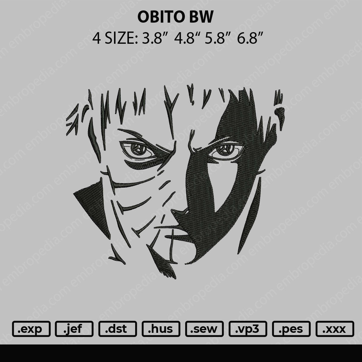 Obito BW Embroidery File 4 size