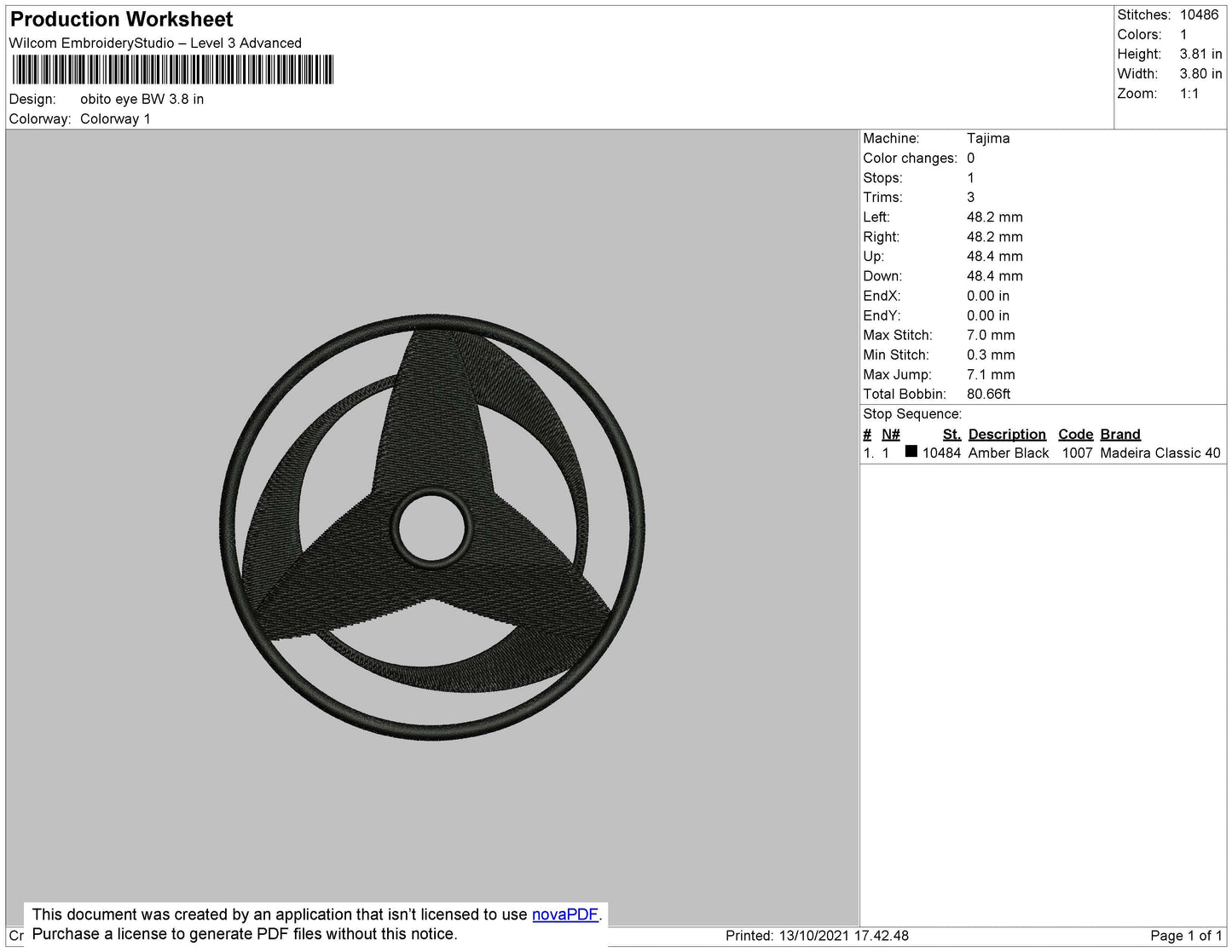 Obito Eye BW Embroidery File 4 size