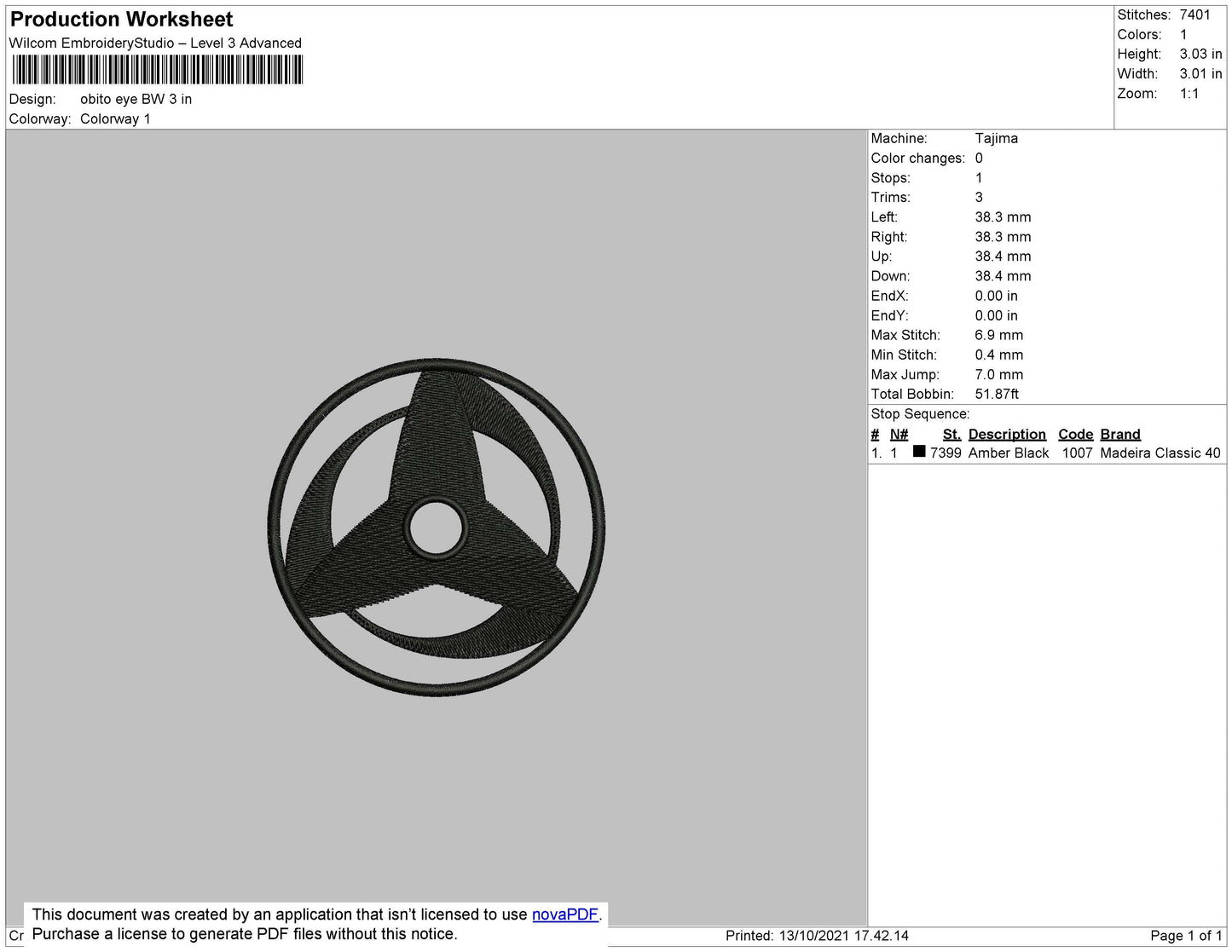 Obito Eye BW Embroidery File 4 size