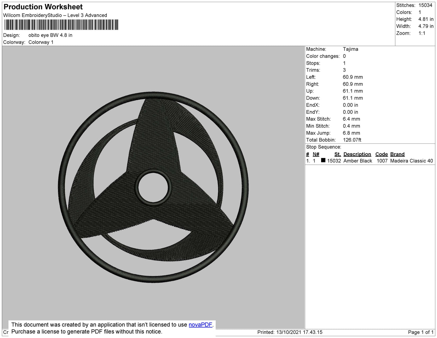 Obito Eye BW Embroidery File 4 size