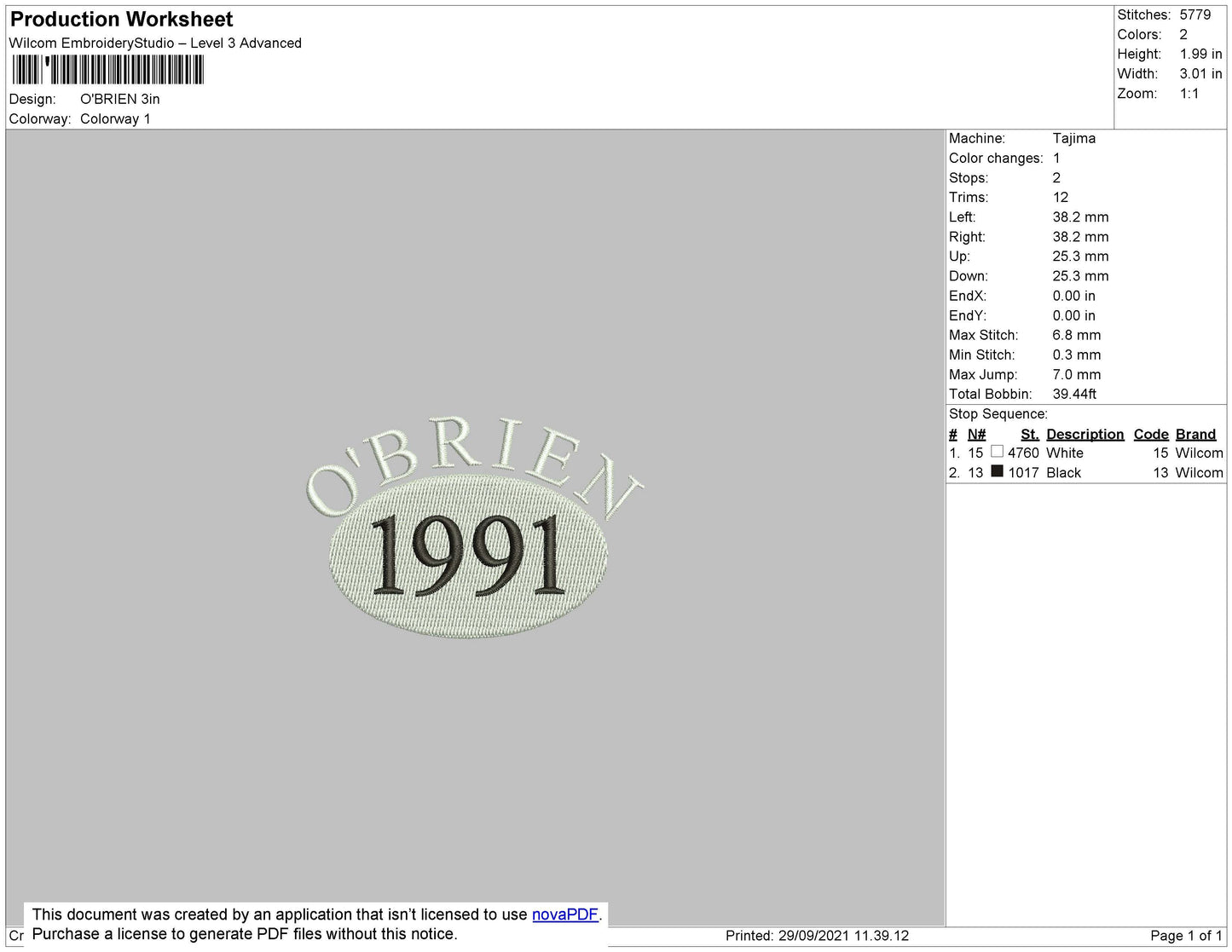 Obrien Embroidery File 4 size