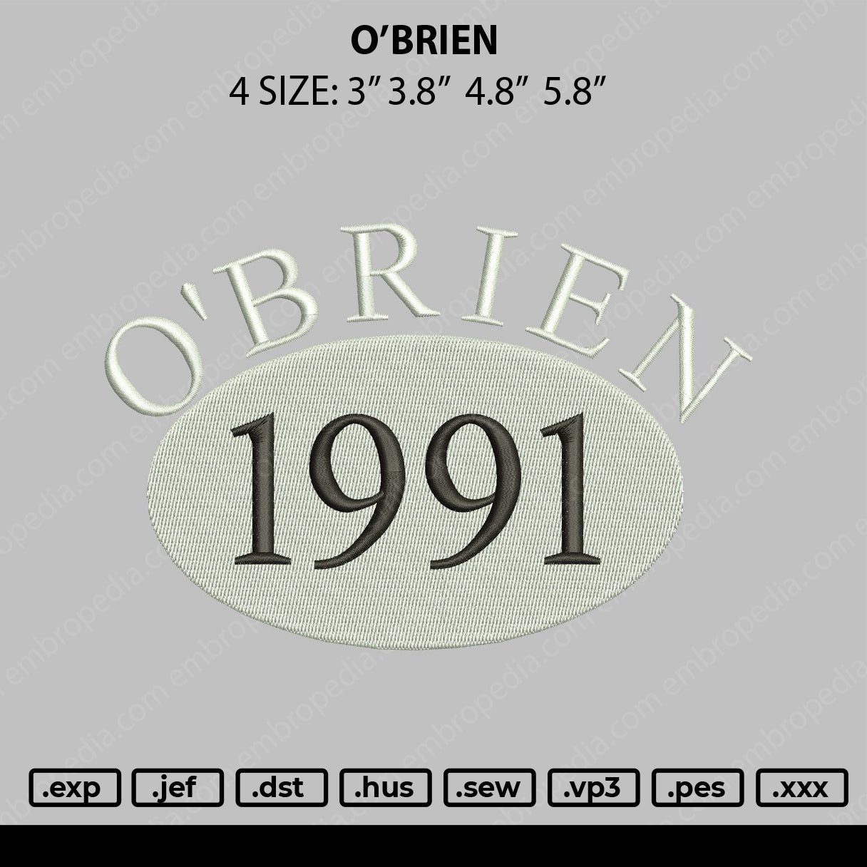 Obrien Embroidery File 4 size