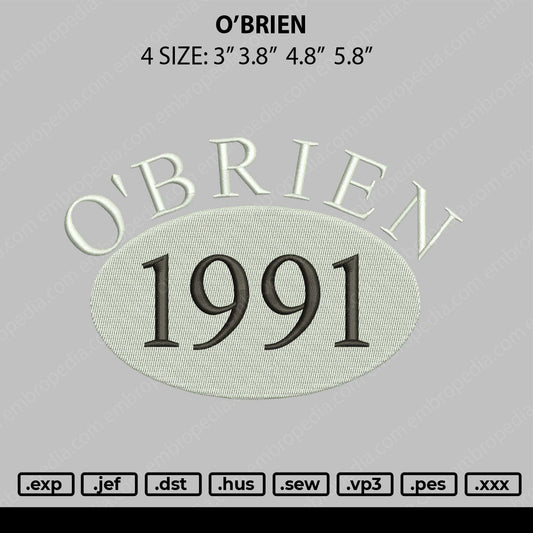 Obrien Embroidery File 4 size