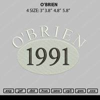 Obrien Embroidery File 4 size