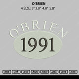Obrien Embroidery File 4 size
