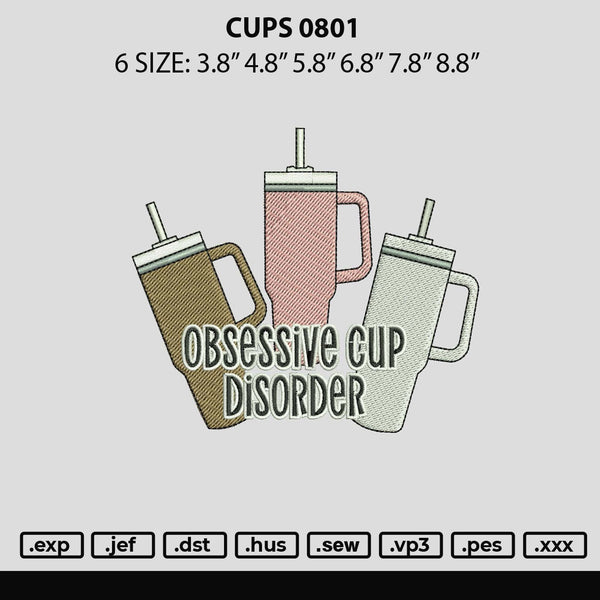 Cups 0801 Embroidery File 6 sizes