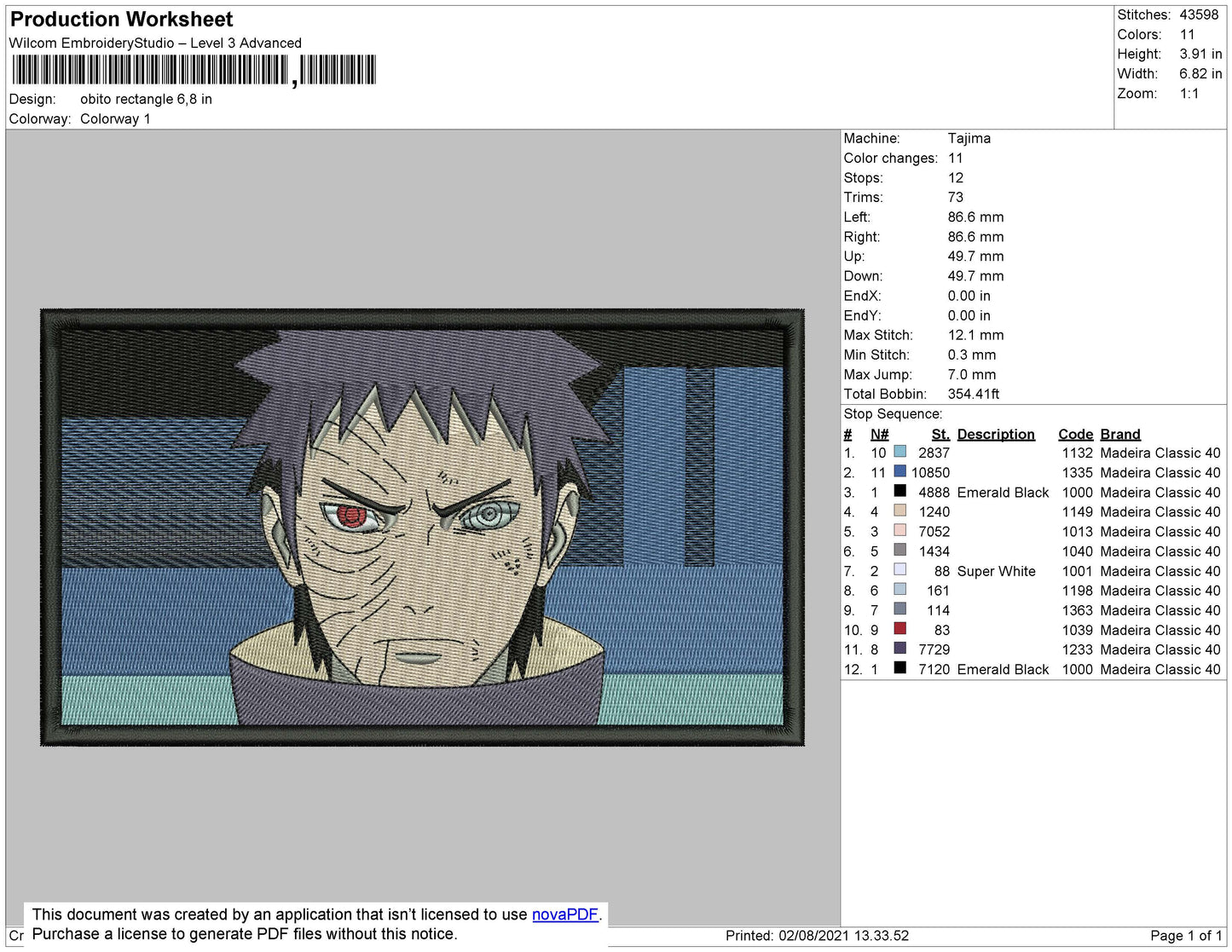 Obito Rectangle Embroidery File 4 size