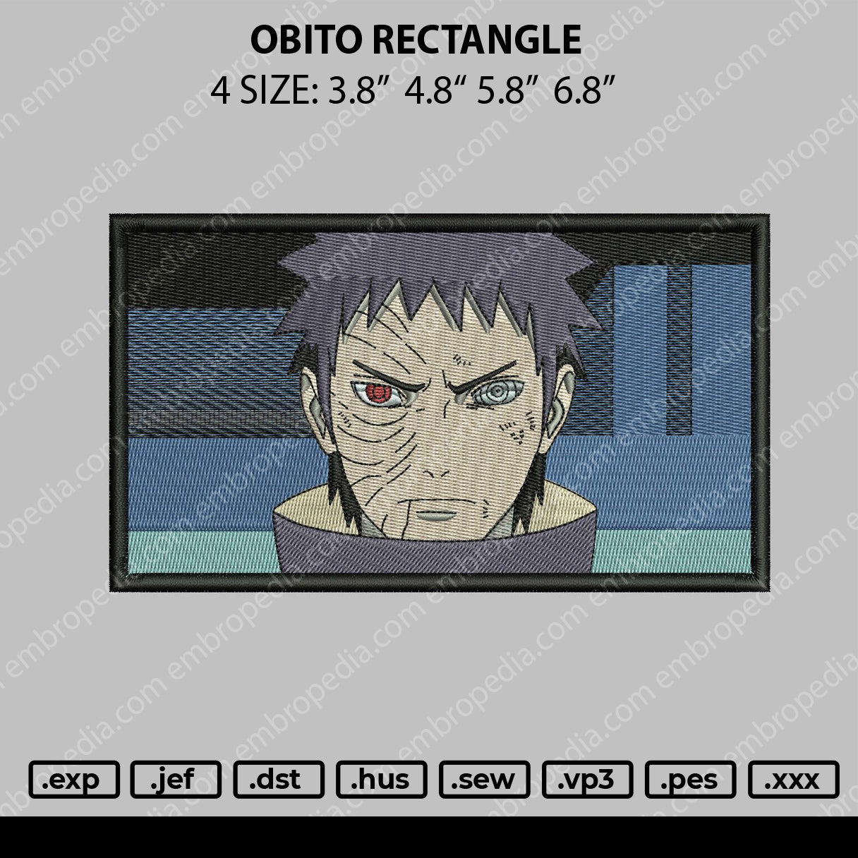 Obito Rectangle Embroidery File 4 size