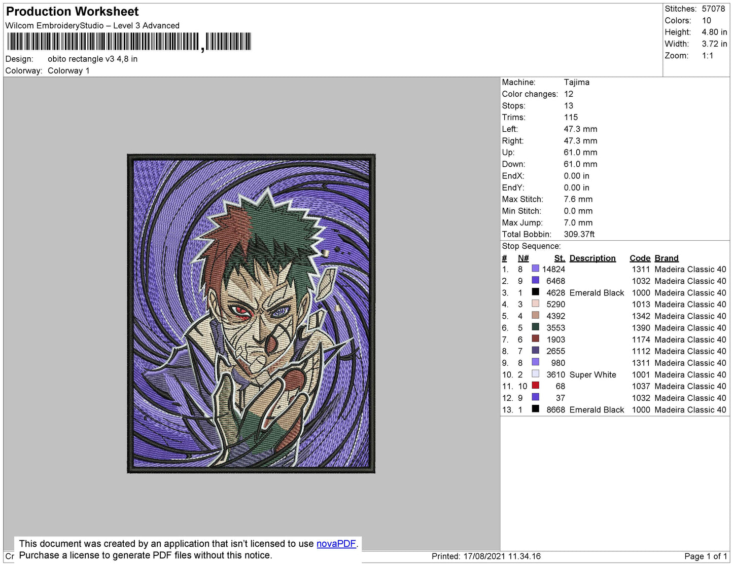Obito Rectangle V3 Embroidery File 4 size