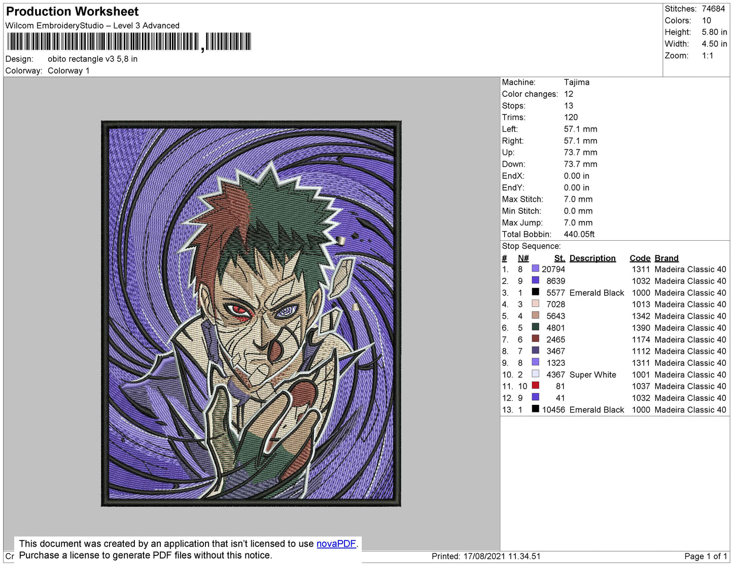 Obito Rectangle V3 Embroidery File 4 size